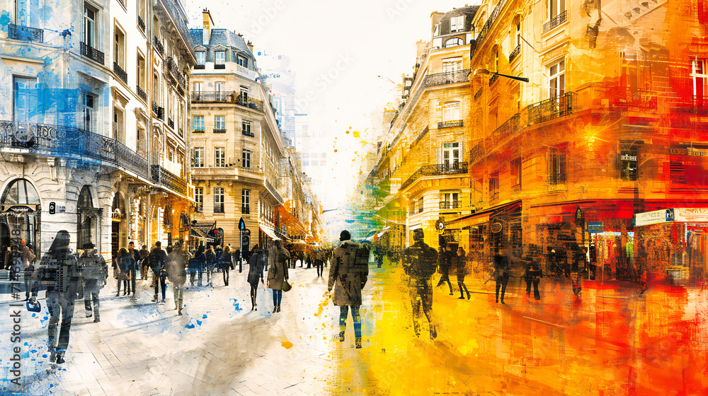 Watercolor illustration of a European city street, capturing the essence of travel and architecture.