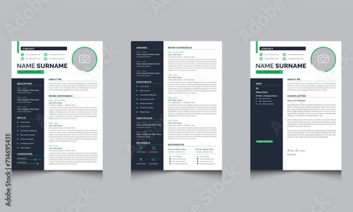 Job Cv Resume with Cover Letter Design Template Layout