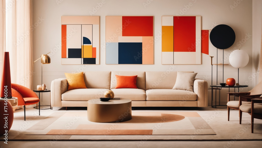 Obraz premium Geometric Harmony Suprematism-inspired Design Featuring Abstract Shapes in the Living Room