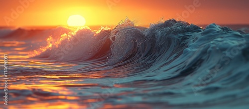 Blue ocean wave at sunset © KRIS