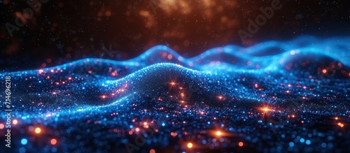 Futuristic technology wave with glowing particles and bokeh. Abstract background. 3d rendering