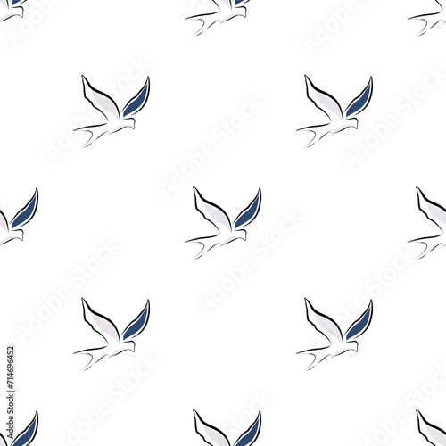 Swallow bird seamless pattern. Silhouettes on a white background. Contour drawing of swallows. Black contours of a flying bird. Flying swallows. Vector illustration © Liubov