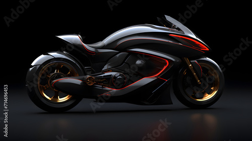 Concept of a powerful sports motorcycle on a black background