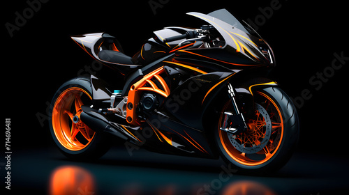 Concept of a powerful sports motorcycle on a black background