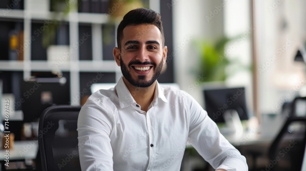Professional middle eastern Arabian businessman working on big office Professional middle eastern Arabian businessman working on big office