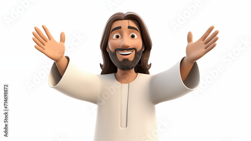 Jesus christ open his arm isolated in white background 3D cartoon
