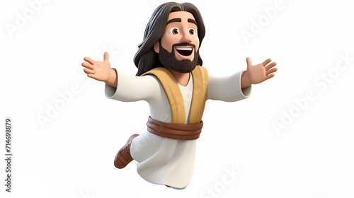Jesus christ embraced flying isolated in white background 3D animated