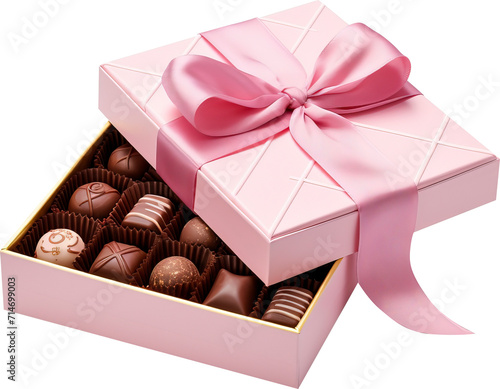 Box of pink chocolate candy isolated on transparent background. PNG © Tran