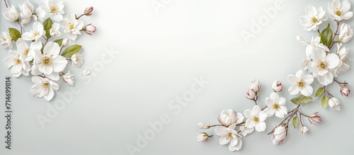 Spring flowers on neutral white minimalist background banner, website header, copy space. Mother's day, Women's Day, spa, easter, card. Generative AI.