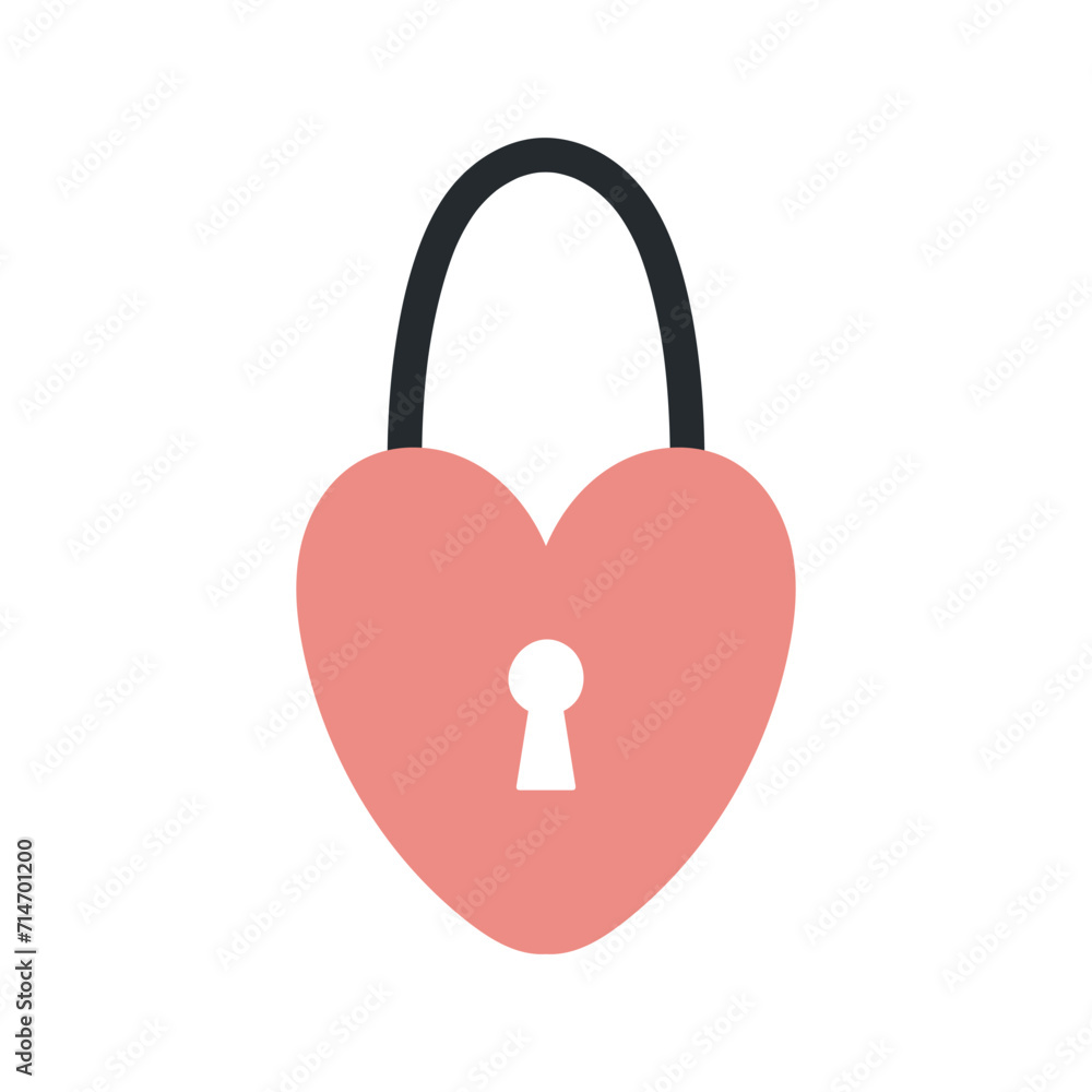 Heart shaped lock. Design for Valentine's Day. Flat cartoon vector illustration isolated on white background. Heart shaped lock. Design for Valentine's Day. Flat cartoon vector illustration isolated on white background.