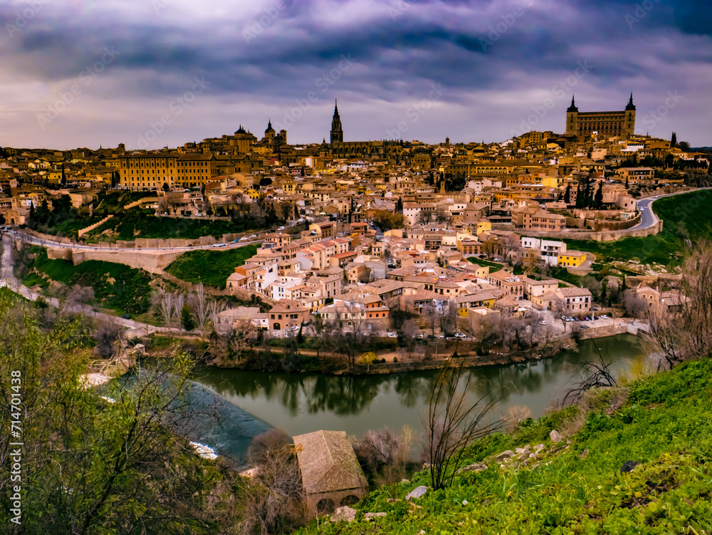 TOLEDO, SPAIN, JANUARY 13, 2023:  Toledo, an ancient city located on a hill above the plains of Castilla-La Mancha, in central Spain. It is the capital of the region and is known for the medieval Arab