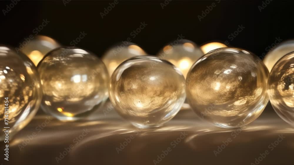 Multiple glass spheres laid out against a dark background emit light, each reflecting subtle shades of color.
Multiple glass spheres laid out against a dark background emit light, each reflecting subtle shades of color.