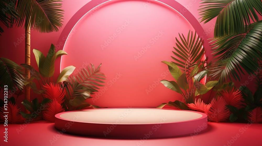Summer themed tropical podium for product or cosmetics display. Background for branding, packaging and product advertising. Summer themed tropical podium for product or cosmetics display. Background for branding, packaging and product advertising.