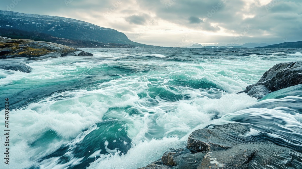 Waves of water of the river and the sea meet each other during high tide and low tide. Whirlpools of the maelstrom Waves of water of the river and the sea meet each other during high tide and low tide. Whirlpools of the maelstrom