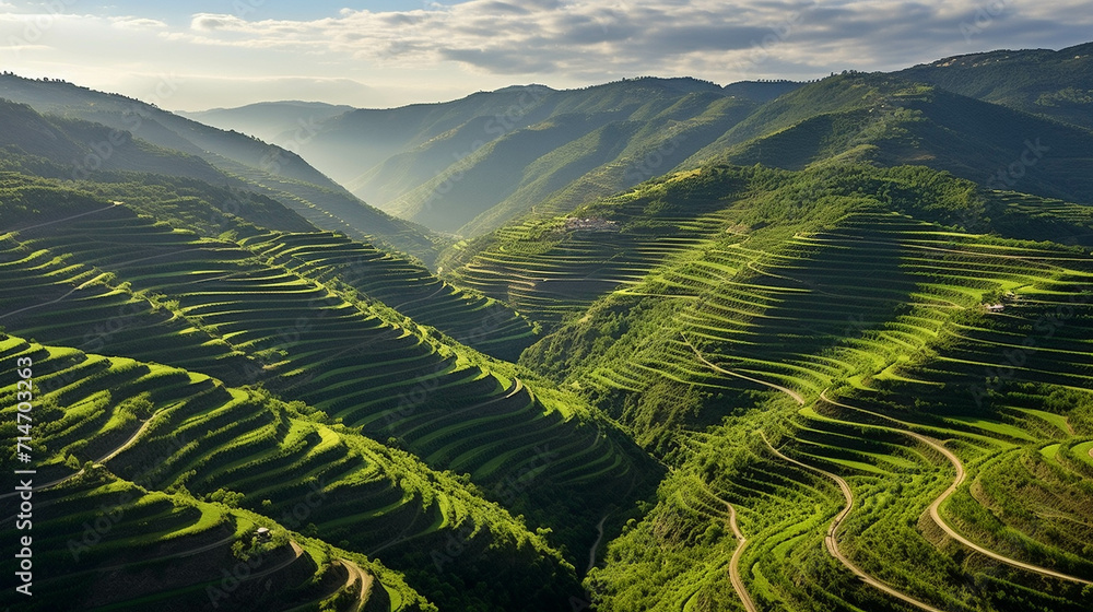 rice terraces in the morning high definition photographic creative image