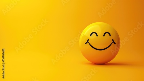Cute Yellow smiley face emoticon on yellow background with copy space . 