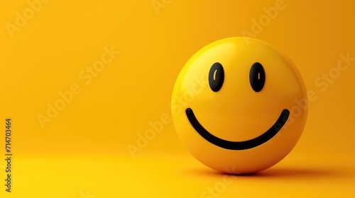 Yellow smiley face emoticon on yellow background banner. photo