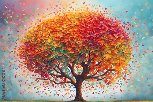 Abstract colorful tree with leaves illustration background.