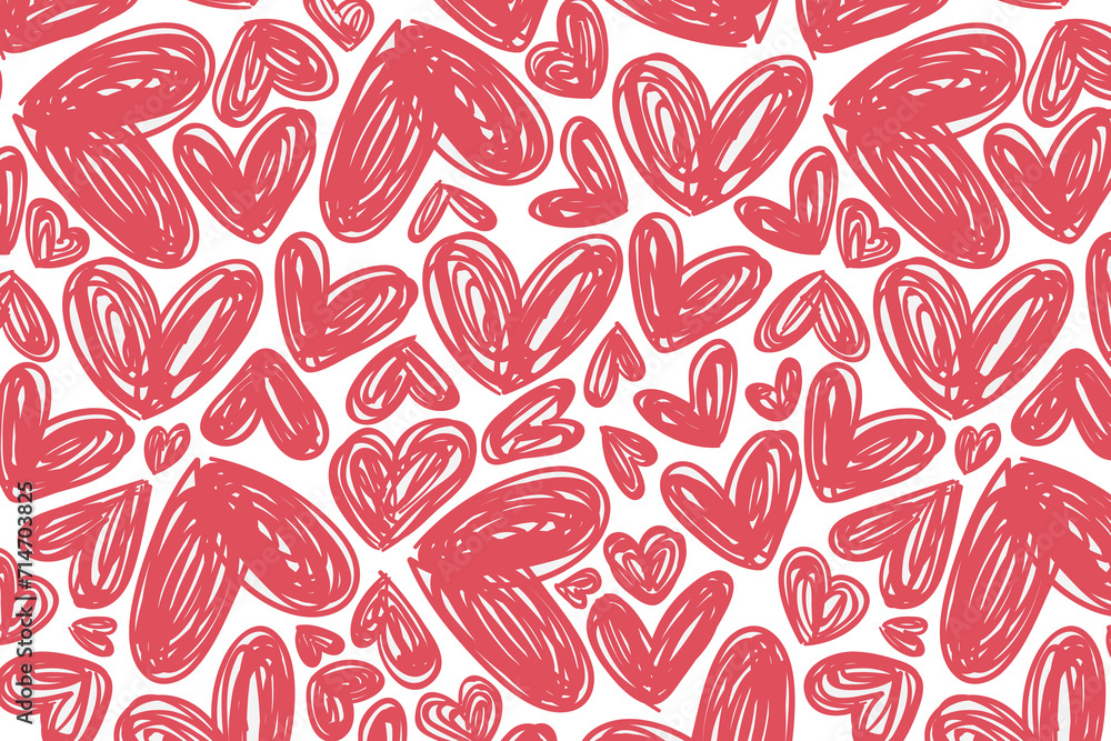 Vector love heart pattern, vector hand drawn Valentine's Day pattern, Valentine's Day background.