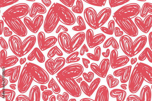 Vector love heart pattern, vector hand drawn Valentine's Day pattern, Valentine's Day background.