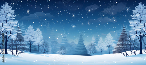 Illustration Winter forest with snow, sky and stars at night in blue colors. Winter landscape. Background. Banner © Анна Ілющенко