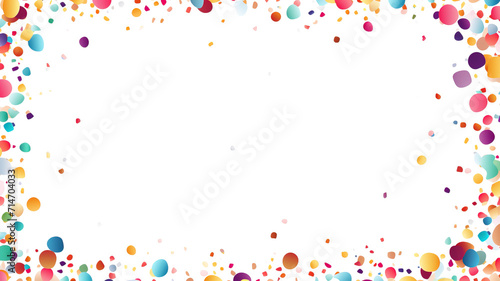 Colorful confetti border frame repeat pattern isolated on transparent background. PNG