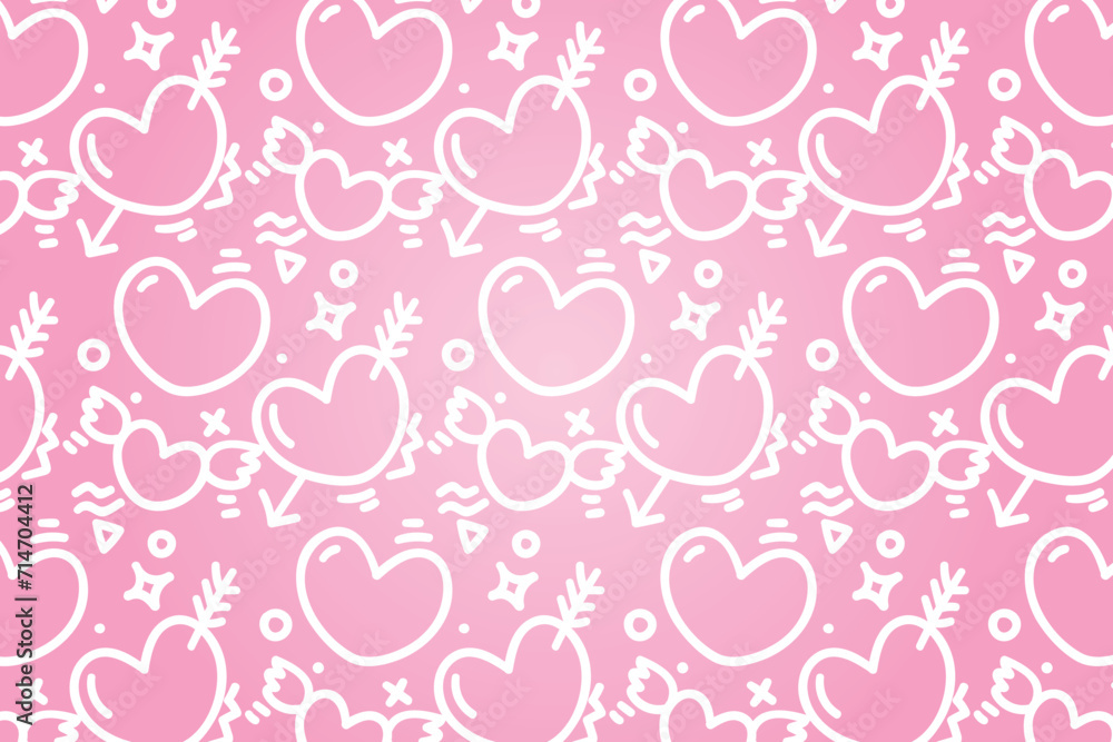 Vector love heart pattern, vector hand drawn Valentine's Day pattern, Valentine's Day background.