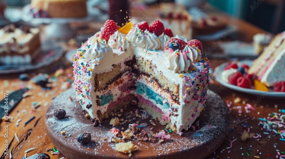 A Colorful Celebration Cake with Fresh Toppings