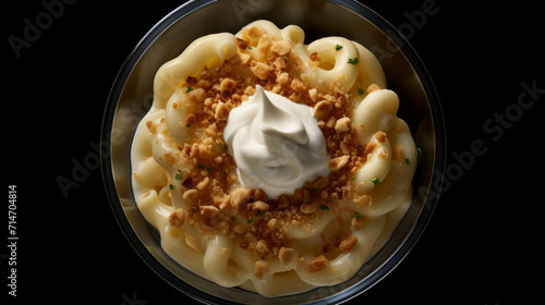 A bowl of creamy and comforting macaroni bechamel, a popular Egyptian dish made with a creamy white sauce