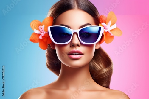 Vibrant Summer Sunglasses and Tropical Style Beauty