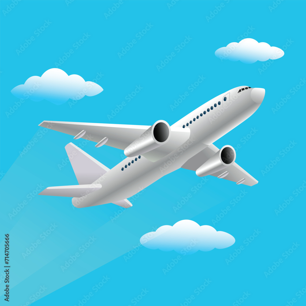 Vector illustration of Airplane on blue sky background
