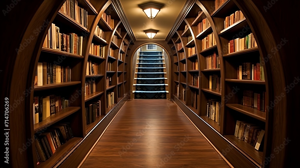 A built-in bookshelf for a hallway library.