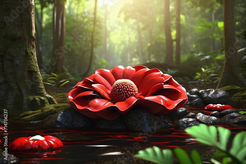 illustration of rafflesia flowers in the forest photo