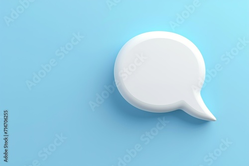 Stylized white 3D speech bubble on a serene blue background, perfect for dialogues, messaging apps, communication design elements, social media. Copy space for text.