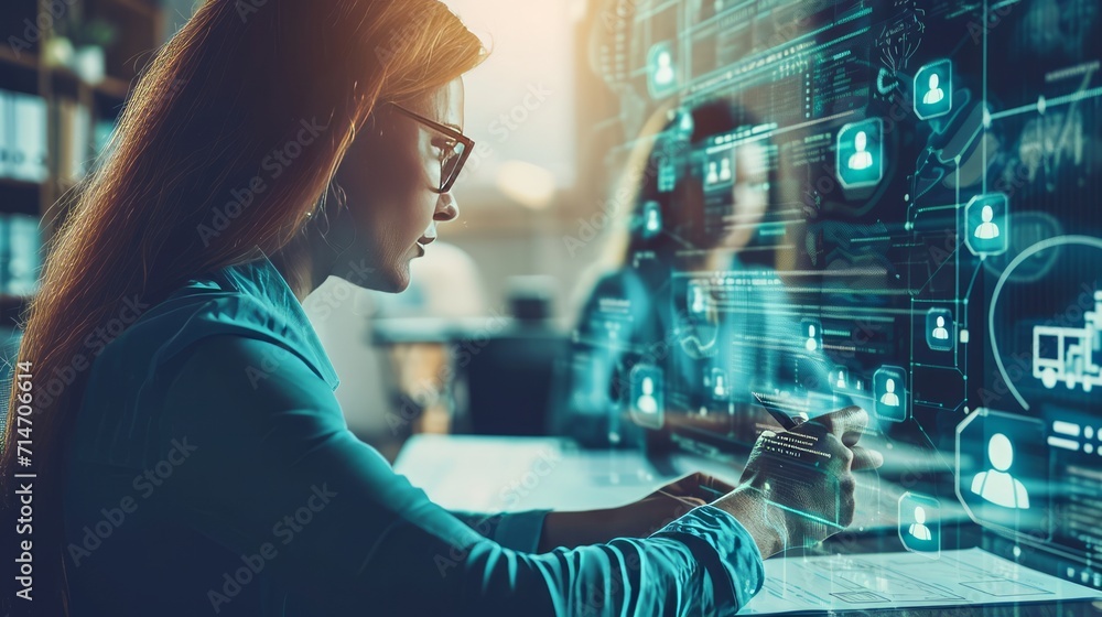 Woman Focused on Computer Screen, Concentrated in Office Environment Woman Focused on Computer Screen, Concentrated in Office Environment