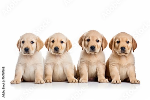 Adorable Quartet of Golden Retriever Puppies on White