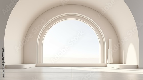 An airy arch window in a living room.