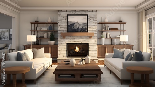 A cozy and welcoming family room with a fireplace and plush seating.