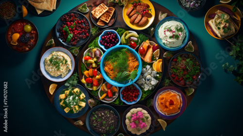 A platter of colorful, vibrant salads, a refreshing and healthy option for Ramadan meals