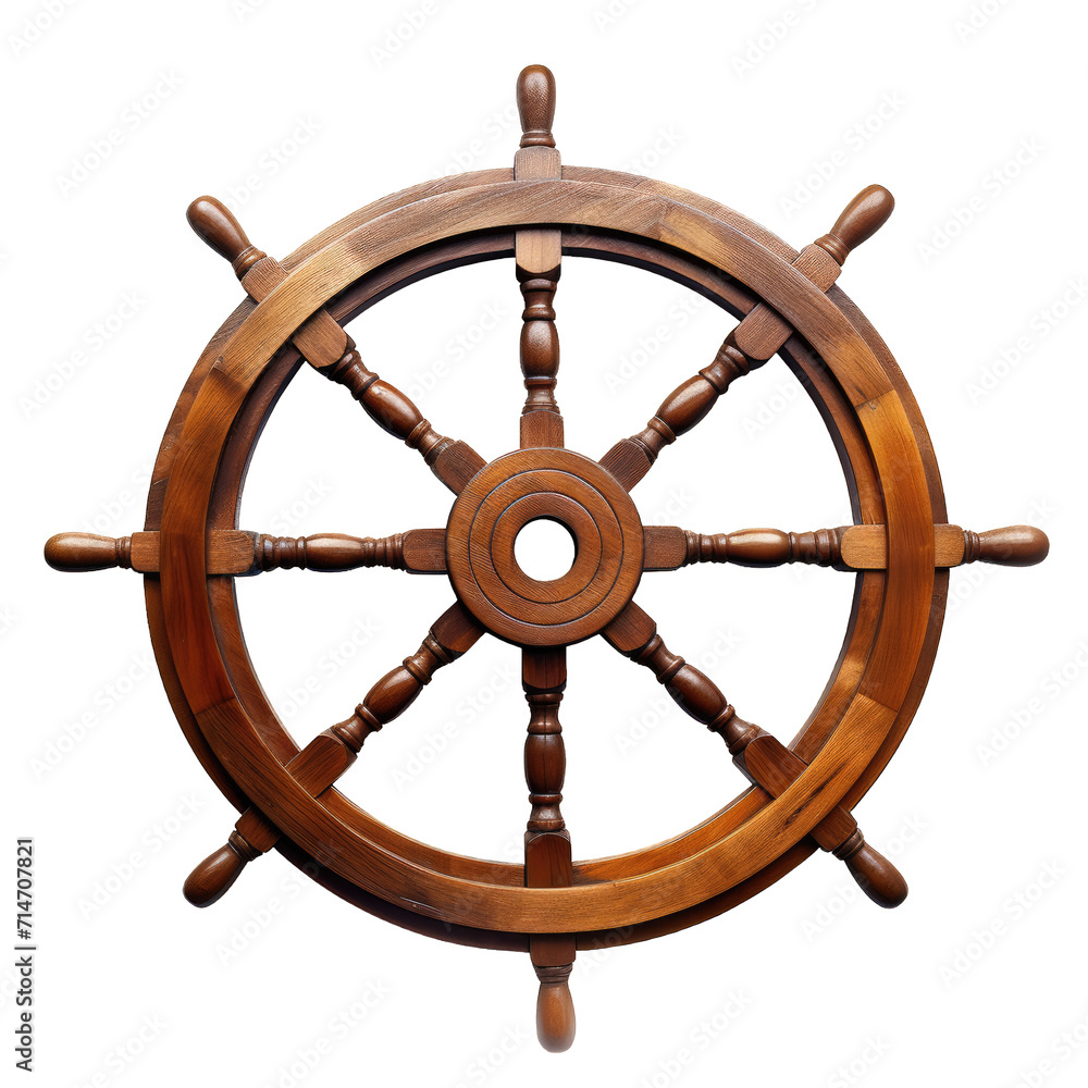 Isolated Ships wooden Wheel on a cutout PNG transparent background