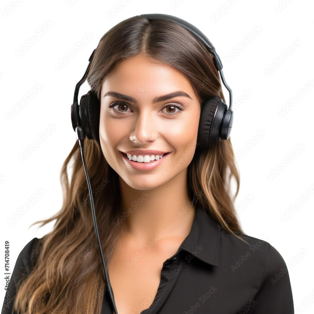 A call center women smiled, Female operator giving advice to customer isolated on a transparent background.