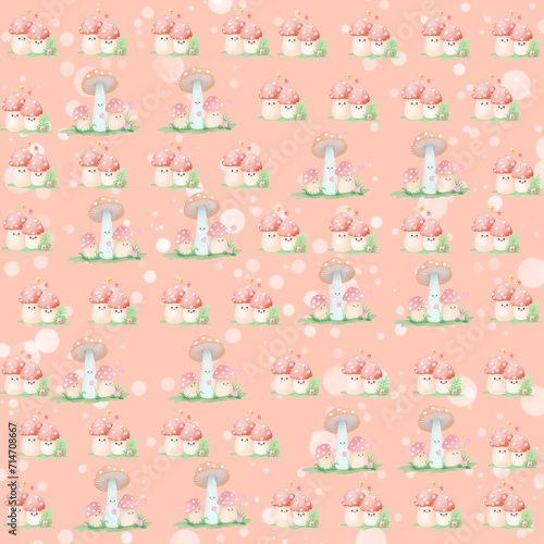 Cute cartoon mushroom seamless pattern background 