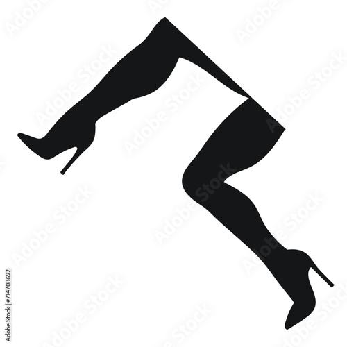 Black silhouette of female legs in a pose. Shoes stilettos, high heels. Walking, standing, running, jumping, dance