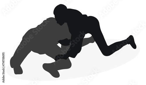 Image of silhouettes sambo athletes in sambo wrestling, combat sambo, duel, fight, fistfight, struggle, tussle, brawl, jiu jitsu. Martial art, sportsmanship