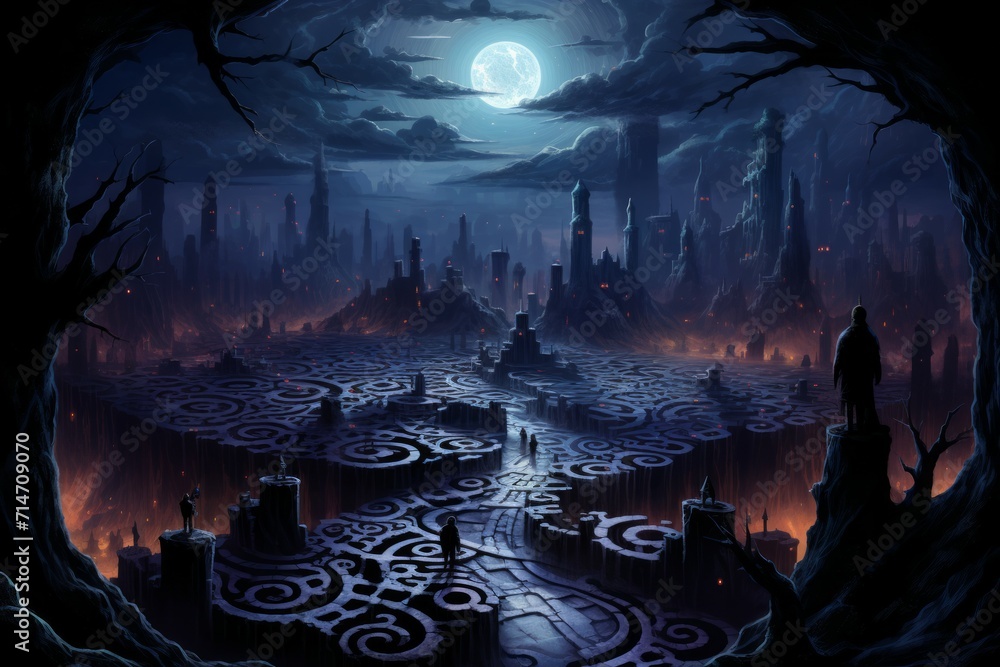 Fototapeta premium Mesmerizing celestial mazes, challenging adventurers with their shifting paths - Generative AI