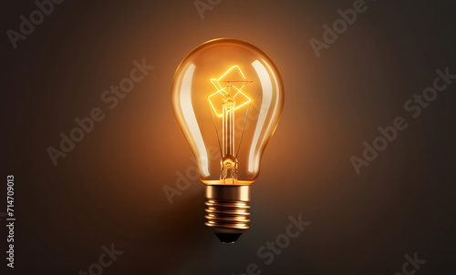 Incandescent light bulb with luminous tungsten filament closeup