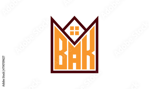 BAK initial letter real estate builders logo design vector. construction ,housing, home marker, property, building, apartment, flat, compartment, business, corporate, house rent, rental, commercial
