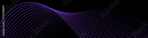 Abstract background with waves for banner. Web banner size. Vector background with lines. Element for design isolated on black. Black and purple