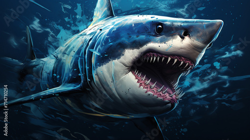 Angry Shark Face Blue Ocean Vector Artwork  Shark  Animal   Generate AI