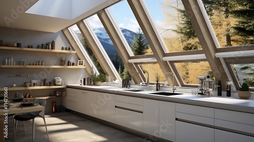 A kitchen with a large window for natural light and views.